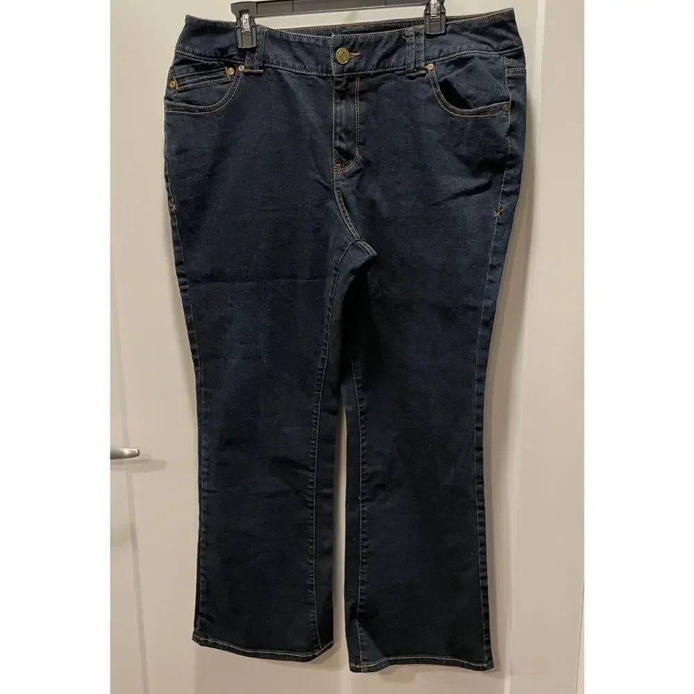 Lane Bryant women's dark wash jeans sz 18 petite slim boot genius fit jeans